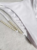 Pearl Chain Embellished Sexy Lace-Up Three-Piece Women's Bikini Swimsuit