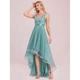 Summer Women's Evening Dress Sequined V-Neck Sleeveless High-Low A-Line Party Dress