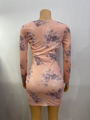 Women's Printed Long Sleeve Bodycon Dress