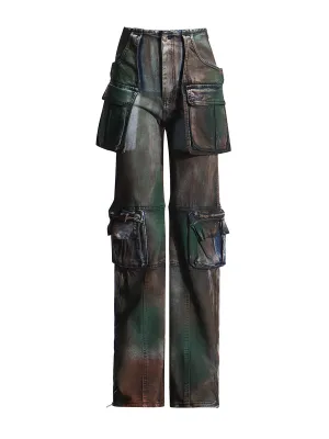 Trendy Cargo Pants Spring Fashion Street Multi-Pocket High Waist Denim Trousers