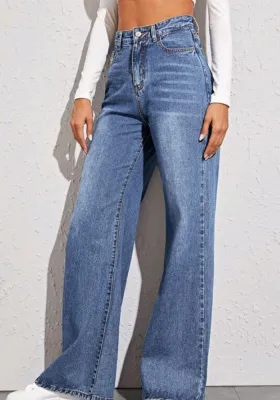 Loose High Waisted Wide Leg Denim Pants