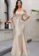 Summer Women's Strap Fishtail Sequined Dress Mesh Patchwork Off-Shoulder Slim Waist Gown