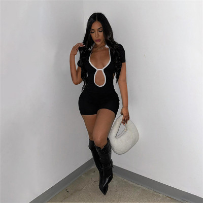 Women Summer Sexy Backless Lace-Up Turndown Collar Jumpsuit