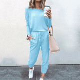 Women Loose Solid Long Sleeve Top and Pant Casual Two-piece Set