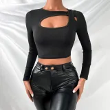 Women Sexy Cut Out Long Sleeve T-Shirt
