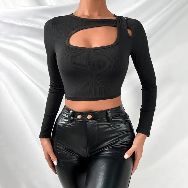 Women Sexy Cut Out Long Sleeve T-Shirt