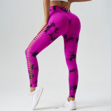 Women Tie Dye Hollow Sports Seamless Yoga Fitness Exercise Leggings