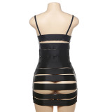 Women Black Tape Sexy Hollow Street Nightclub Strap Dress