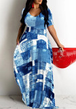 Plus Size Women Printed Short Sleeve Maxi Dress