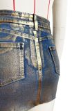 Women Shiny Crafts Stretch Denim Skirt