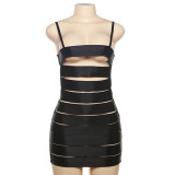 Women Black Tape Sexy Hollow Street Nightclub Strap Dress