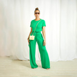 Women Casual Short Sleeve Top And Loose Cargo Wide Leg Pants Two-piece Set