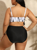 Plus Size Women Striped Print Sexy Beach Swimwear Three-Piece