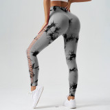 Women Tie Dye Hollow Sports Seamless Yoga Fitness Exercise Leggings