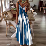 Women Summer Casual Suspender Printed V Neck Maxi Dress