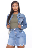 Women Stretch Trendy Washed Denim Jacket