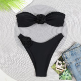 Solid Color Flower Sexy High Stretch Two Piece Strapless Bikini Women's Swimsuit