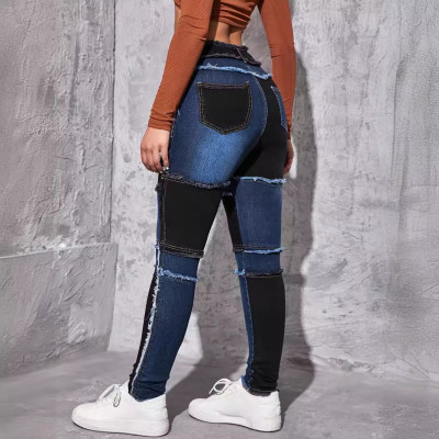 Women's Denim Pants Slim Color Block Jeans
