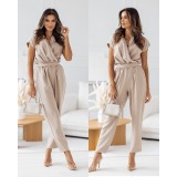 Summer Fashion Solid Color Slim Fit Short Sleeve Jumpsuit