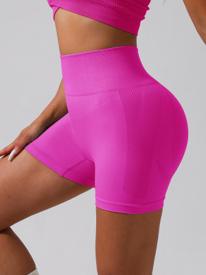 Seamless Knitting Butt Lift Belly Control High Waist Solid Color Yoga Pants Sports Running Fitness Shorts