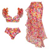 Sexy Floral High Waist Push Up Bikini Two Pieces Swimsuit Chiffon Long Skirt Set