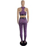 Spring And Summer Women's Clothing Slim Fashion Sports Crop Tank Leggings Two-Piece Set