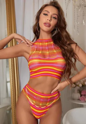 Sexy Net Clothes Multi-Color Two-Piece Tempting Net Lingerie Set