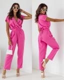 Summer Fashion Solid Color Slim Fit Short Sleeve Jumpsuit