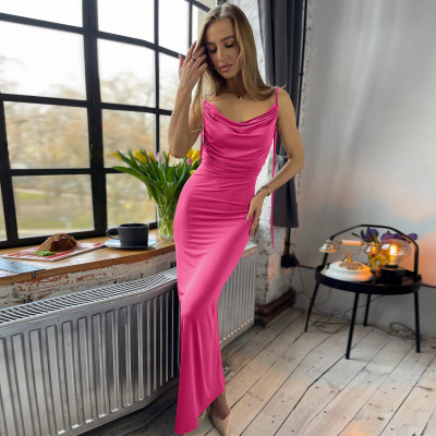 Women Sexy Backless Pleated Strap Dress