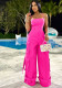 Women Sexy Strapless Cargo Wide Leg Jumpsuit