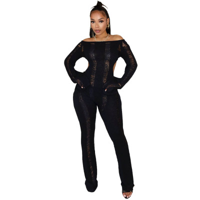 Women Casual Ripped Backless Knitting Jumpsuit