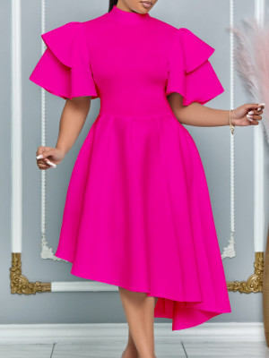 Summer Fashion Chic Bell Bottom Sleeve Solid Color Formal Party Bridesmaid African Dress