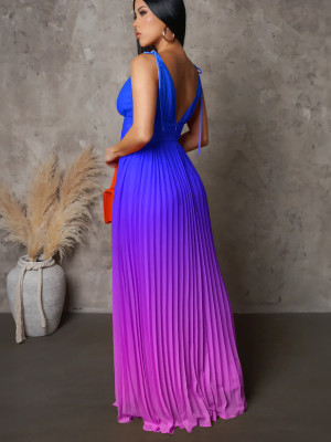 Summer Lace-Up Strap Low Back Sexy Gradient Color Long Dress