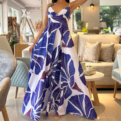 Women Sexy Printed Strap Maxi Dress