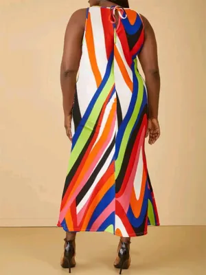 Stylish Casual Comfort Plus Size Multi-Color Printed Strap Dress