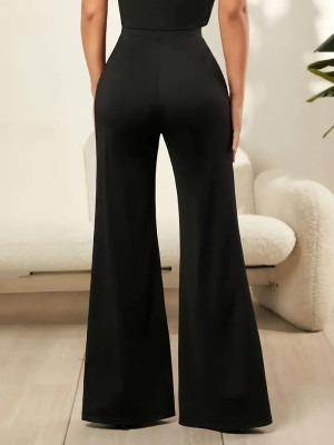 Plus Size Women's Elegant Casual Pants Solid Color Trousers