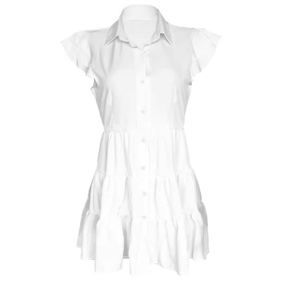 Summer Women's Fashion Short Sleeve Solid Color Plus Size Shirt Dress