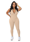 Women stretch zipper Jumpsuit