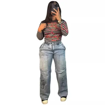 Women Cargo Stretch Denim Pants