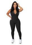 Women stretch zipper Jumpsuit