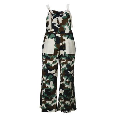 Women Casual Camo Print Loose Jumpsuit