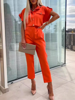Summer Women loose single breasted jumpsuit