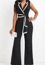 Summer Women's Fashionable V-Neck Chic Elegant Sleeveless Wide Leg Jumpsuit