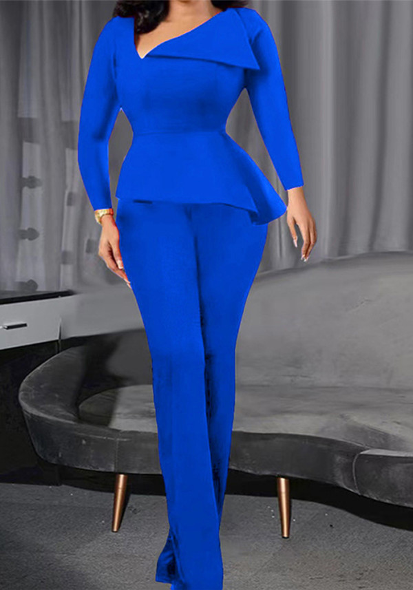 Women Long Sleeve Asymmetric Collar Elegant Jumpsuit
