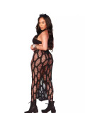 Summer Fashion Sexy Crochet Hollow Lace-Up Halter Neck Low Back Beach Dress