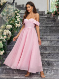 Spring Chic Elegant Strapless Solid Color Slim Low Back Long Women's Evening Dress