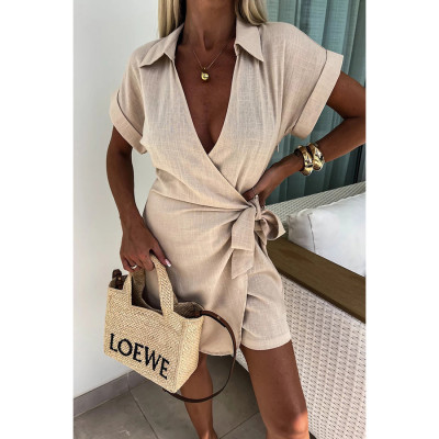 Spring Summer Style Turndown Collar Casual Loose Holidays Jumpsuit