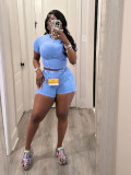 Women Fashion Ribbed Washed faded two-piece shorts set