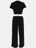 Women's Casual Street Contrast Color Round Neck Short Sleeve Two Piece Pants Set
