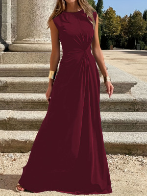 Fashion Casual Chic Slim Waist Elegant Round Neck Long Dress